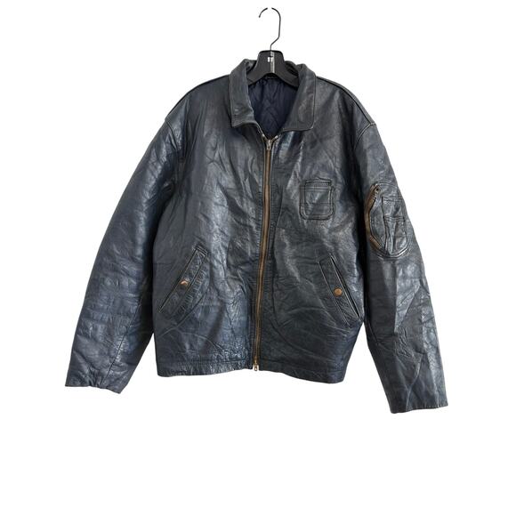 RARE 1970s French Air Force Pilot Blouson K6 Leather Jacket (Dark Navy) - Picture 1 of 14